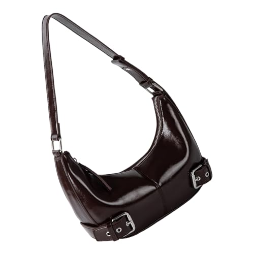ZEPFJHE Damen PU Umhängetasche Stilvolle Achselbörse Handtasche Mode Achsel Taschen Schnallen Dekoration für Alltag, Schwarz von ZEPFJHE