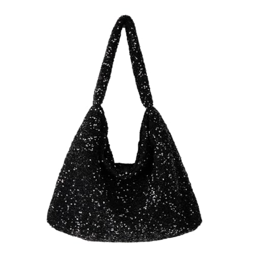 ZEPFJHE Damen Pailletten Handtasche Elegant Satchel Glitzer Umhängetasche Große Kapazität Abendtaschen Für Party Einkaufen Und Arbeit Umhängetasche, Schwarz , One Size von ZEPFJHE