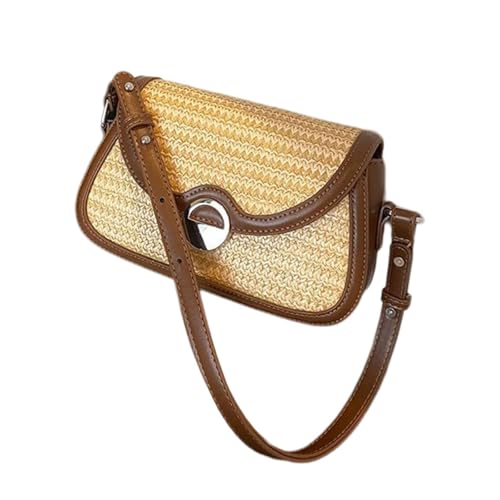 ZEPFJHE Damen-Umhängetasche, Retro-Stil, Stroh, Strand, Achselhöhle, handgewebt, Umhängetasche, Kuriertasche, für Reisen, Urlaub, Damen, Retro, Stroh, Strand, Mode, Handgewebte Handtasche, braun, One von ZEPFJHE