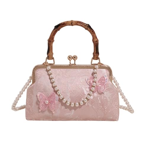 ZEPFJHE Elegante Damen Abendtasche Handtasche mit Blumenmuster und Kettenriemen Bestickt Schultertaschen Crossbody Geldbörse Elegant Retro Schmetterling Umhängetasche, B, One Size von ZEPFJHE