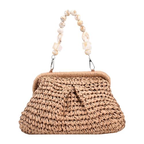 ZEPFJHE Elegante Stroh-Geldbörse mit Schleifengriff, leichte Urlaubs-Handtasche für Hochzeiten, Strandpartys und Abendveranstaltungen von ZEPFJHE