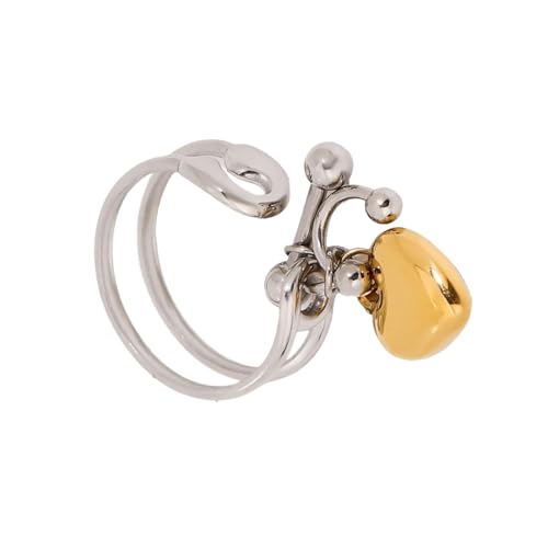 ZEPFJHE Eleganter Edelstahl Gold Herz Anhänger Doppelschicht Öffnungsringe Für Frauen Tragbar Für Besondere Anlässe Minimalistischer Schmuck von ZEPFJHE