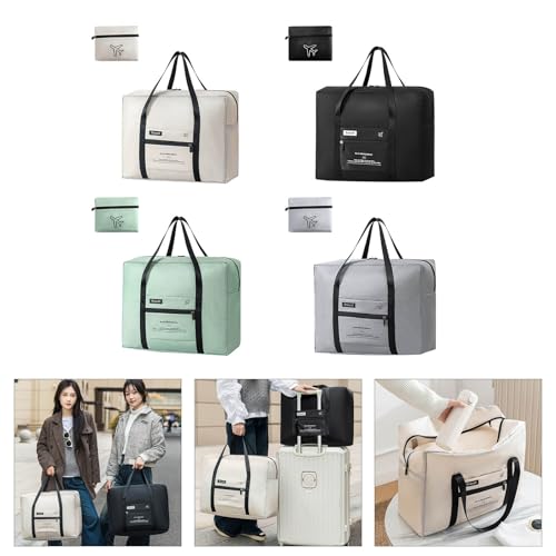ZEPFJHE Faltbare Reisetasche, praktische Handtasche, großes Fassungsvermögen, Gepäcktasche für Aufbewahrung und einfachen Transport, Studenten-Reise-Organizer, beige, One Size von ZEPFJHE