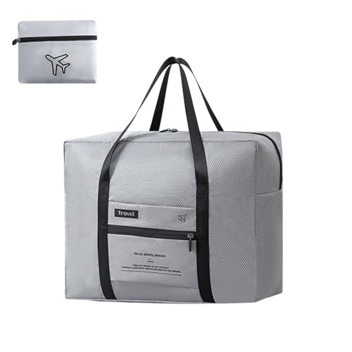 ZEPFJHE Faltbare Reisetasche, praktische Handtasche, großes Fassungsvermögen, Gepäcktasche für Aufbewahrung und einfachen Transport, Studenten-Reise-Organizer, grau, One Size von ZEPFJHE