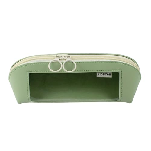 ZEPFJHE Federmäppchen aus Leder mit hoher Kapazität, transparent, wasserabweisend, Stifte-Organizer, Tasche, Reise-Make-up-Tasche, 23,6 x 8,5 cm, geräumige Zubehörtaschen für Studenten, grün von ZEPFJHE