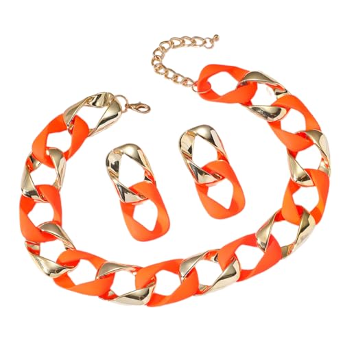 ZEPFJHE Geometrisches Punk-Schmuck-Set, Anhänger, Ohrringe, Gliederkette, Halsketten-Set, Spleiß-Halskette, Hip-Hop-Schmuck für modisches Outfit, Harz und Legierung, Einheitsgröße, Wie beschrieben von ZEPFJHE