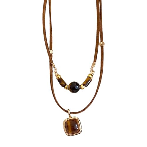 ZEPFJHE Halskette mit Sonnenanhänger aus Edelstahl mit Naturstein, verstellbare Schlüsselbeinkette für Damen, eleganter Schmuck, Geschenk, vielseitige Halskette für den Alltag und Abend, Einheitsgröße von ZEPFJHE