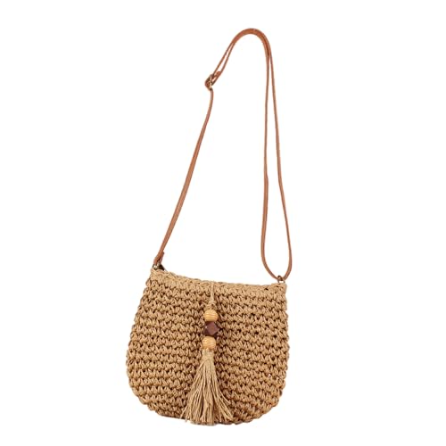 ZEPFJHE Handgewebte Strohbeutel Für Frauen Urlaub Böhomian Strandbilanz Schulter Geldbeutel Wicker Crossbody Taschen Mit Quasten Casual Einkaufstasche von ZEPFJHE
