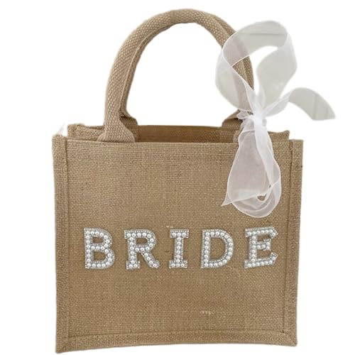 ZEPFJHE Jute-Tasche für die Braut, mit handgenähten künstlichen Perlen, Buchstaben-Design für modebewusste Frauen und den täglichen Gebrauch ZEPFJHE Jute-Tasche für die Braut, mit handgenähten künstlichen Perlen, Buchstaben-Design für modebewusste Frauen und den täglichen Gebrauch von ZEPFJHE
