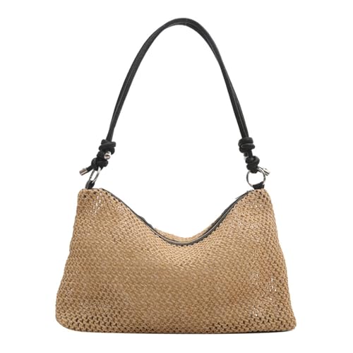 ZEPFJHE Lässige Strandtasche, Stroh, Unterarm-Geldbörse, modische Schultertasche, Umhängetasche mit verstellbarem Riemen, für Strandpicknicks, Urlaub, Muttertasche, Schwarz , One Size ZEPFJHE Lässige Strandtasche, Stroh, Unterarm-Geldbörse, modische Schultertasche, Umhängetasche mit verstellbarem Riemen, für Strandpicknicks, Urlaub, Muttertasche, Schwarz , One Size von ZEPFJHE