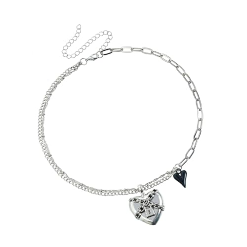 ZEPFJHE Lagenkragen-Halskette mit geometrischem Anhänger, zarte Schmuckstücke, ideal für Teenager, modischer Liebes-geformter Glieder-Schlüsselbeinschmuck von ZEPFJHE