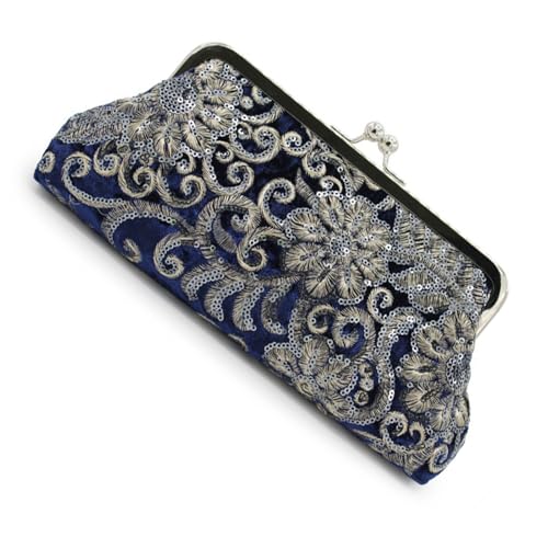 ZEPFJHE Luxuriöse Damen-Handtasche, Abendtasche, Umhängetasche, Schultertasche, Geldbörse mit Retro-Designs und funkelnden Strasssteinen, luxuriöse Party-Clutch, marineblau, One Size von ZEPFJHE