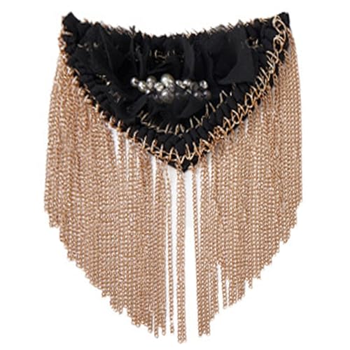 ZEPFJHE Metallquasten Fransen Epaulette Perlen Strass Schulter Abzeichen für Damen Herren Party Uniform Dekoration Zubehör Abendkleid Zubehör von ZEPFJHE