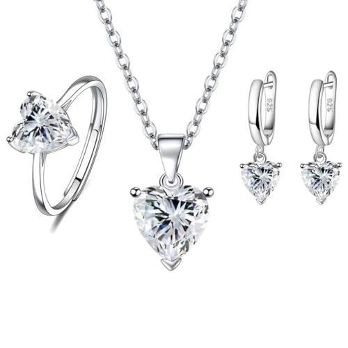ZEPFJHE Minimalistisches Schmuck-Set mit Herzen, Zirkonia, Halskette, Ohrringe, Ringe, vielseitige passende Optionen für Partys, Versammlungen, schimmerndes herzförmiges Zirkonia-Schmucktrio ZEPFJHE Minimalistisches Schmuck-Set mit Herzen, Zirkonia, Halskette, Ohrringe, Ringe, vielseitige passende Optionen für Partys, Versammlungen, schimmerndes herzförmiges Zirkonia-Schmucktrio von ZEPFJHE