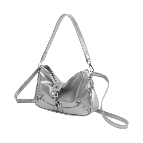 ZEPFJHE Moderne Damenhandtasche aus weichem PU-Leder Achseltasche Schultertaschen Satchel geeignet für Einkäufe und gesellschaftliche Zusammenkünfte Retro Mode Tasche, silber, One Size von ZEPFJHE
