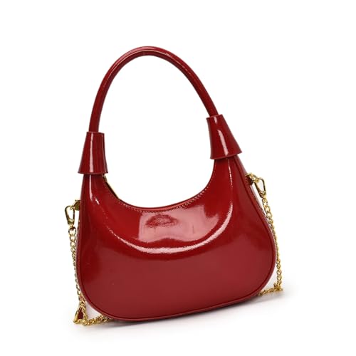 ZEPFJHE Moderne PU Geldbörse Glänzende Finish Handtasche Stilvolle Umhängetaschen Große Kapazität Abendpendlertasche Für Mode Frauen Mode Kettendesign Tasche von ZEPFJHE
