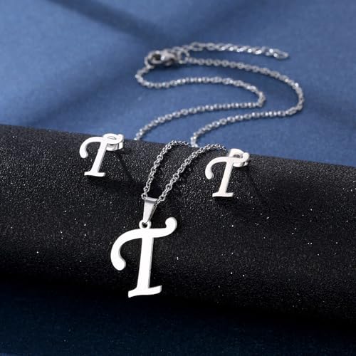 ZEPFJHE Modische Edelstahl-Halskette mit Buchstaben-Anhänger, einzigartige Ohrstecker, Unisex-Anhänger, geeignet zum Hinzufügen von Charms, Silberbuchstaben und Ohrringen, Einheitsgröße, Wie von ZEPFJHE