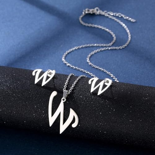 ZEPFJHE Modische Edelstahl-Halskette mit Buchstaben-Anhänger, einzigartige Ohrstecker, Unisex-Anhänger, geeignet zum Hinzufügen von Charms, Silberbuchstaben und Ohrringen, Einheitsgröße, Wie von ZEPFJHE