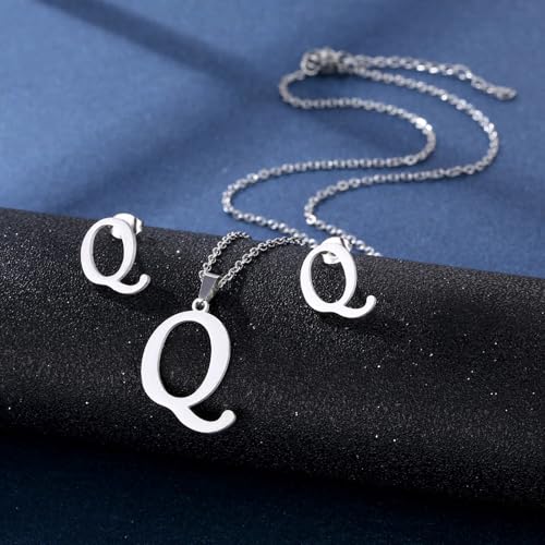 ZEPFJHE Modische Edelstahl-Halskette mit Buchstaben-Anhänger, einzigartige Ohrstecker, Unisex-Anhänger, geeignet zum Hinzufügen von Charms, Silberbuchstaben und Ohrringen, Einheitsgröße, Wie von ZEPFJHE
