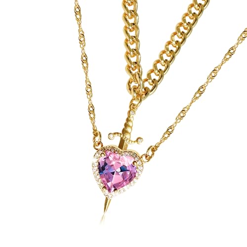 ZEPFJHE Modische Halskette mit Herz und Schwertern, verstellbare Kette, trendiger Paarschmuck für den Alltag oder Partys, stilvolles Damen-Accessoire, rot, Wie beschrieben, Wie beschrieben von ZEPFJHE