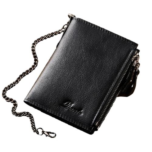 ZEPFJHE Modische PU-Geldbörse mit Blockierung und Kette, modischer und funktionaler Kartenhalter, Schwarz von ZEPFJHE