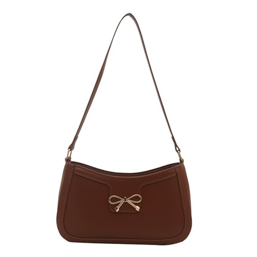 ZEPFJHE Modische Umhängetasche für Damen, PU-Leder, Abendtasche, trendige Achseltasche, Schleife, Unterarmtasche, Bürohandtasche, lässige Einkaufstasche, braun, One Size von ZEPFJHE