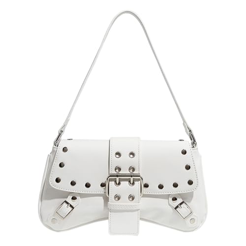 ZEPFJHE Modische Unterarmtasche, PU-Leder, Nieten, Handtasche, Achseltasche, Schultertasche, geeignet für Arbeitstermine und Einkaufsausflüge, Retro-Abendbörse, weiß, One Size ZEPFJHE Modische Unterarmtasche, PU-Leder, Nieten, Handtasche, Achseltasche, Schultertasche, geeignet für Arbeitstermine und Einkaufsausflüge, Retro-Abendbörse, weiß, One Size von ZEPFJHE