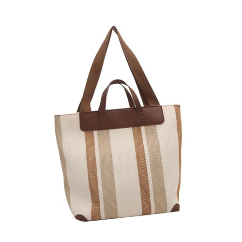 ZEPFJHE Modische gestreifte Segeltuch-Schultertasche für Damen, Mehrzweck-Unterarm-Handtasche mit Kunstledergriff, Retro-Umhängetasche, weiß, One Size von ZEPFJHE