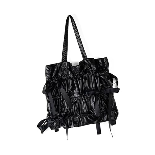 ZEPFJHE Modische große Unterarmtasche mit einzigartigem Falten-Design und Schleifen, Schultertaschen, Einkaufs- und Dating-Handtasche für Damen, stilvolle Bürohandtasche, Schwarz , One Size von ZEPFJHE