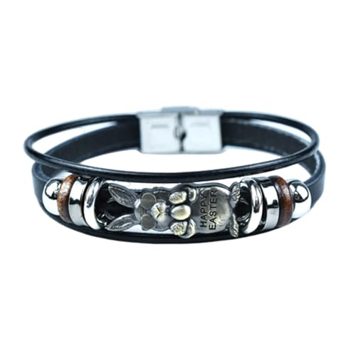 ZEPFJHE Osterkaninchen Anhänger Armband Für Weihnachtsliebhaber Echte Leder Armband Für Tägliche Kleidung Oder Feste Anlässe Casual Outfit Accessoire von ZEPFJHE