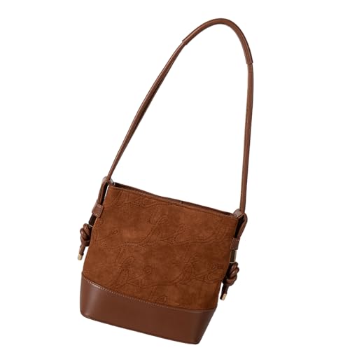 ZEPFJHE Praktische Suedes Umhängetasche Retro Eimer Taschen Mit PU Detail Bequemer Unterarmtasche Alltag Verwenden PU Trimm Suedes Eimerbeutel von ZEPFJHE