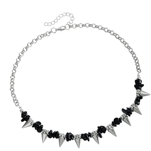 ZEPFJHE Punk Gothic gespleißte Choker-Halskette mit verstellbarer Kette für Damen und Herren, kantiges gespleißtes Halsband, Schmuck, Streetwear, Halszubehör von ZEPFJHE