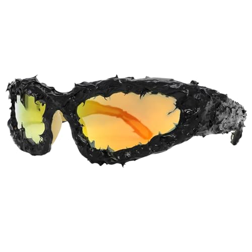ZEPFJHE Punk Styles Große Sonnenbrille mit Metallspikes, trendige Nieten, Sonnenbrille für Mode und Cosplay, Unisex, Hellgoldener Rahmen mit Wi von ZEPFJHE