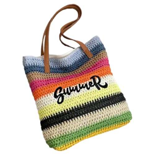 ZEPFJHE Regenbogen Gewebter Stickerei Strandtasche Bunte Stroh Design Umhängetasche Urlaub Handtasche Für Modische Frauen Urlaub Strohhalm von ZEPFJHE