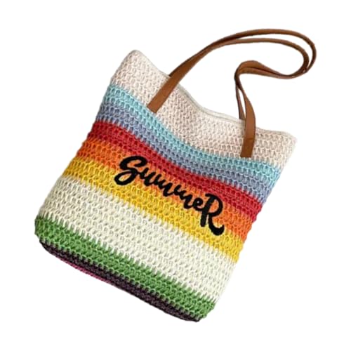 ZEPFJHE Regenbogen Gewebter Stickerei Strandtasche Bunte Stroh Design Umhängetasche Urlaub Handtasche Für Modische Frauen Urlaub Strohhalm von ZEPFJHE