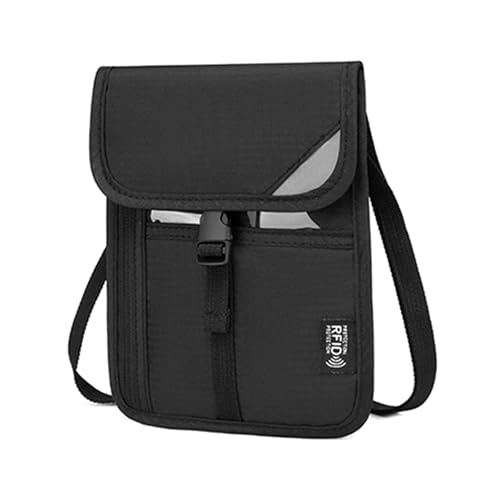 ZEPFJHE Reise-Halstasche, Brustbeutel mit RFID-blockierendem Familienpasshalter für einfaches Reisen, einfaches Design, für Herren und Damen, Reisepasshülle, Schwarz , One Size von ZEPFJHE