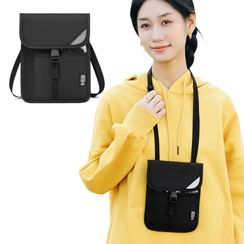 ZEPFJHE Reise-Halstasche, Brustbeutel mit RFID-blockierendem Familienpasshalter für einfaches Reisen, einfaches Design, für Herren und Damen, Reisepasshülle, blau, One Size von ZEPFJHE
