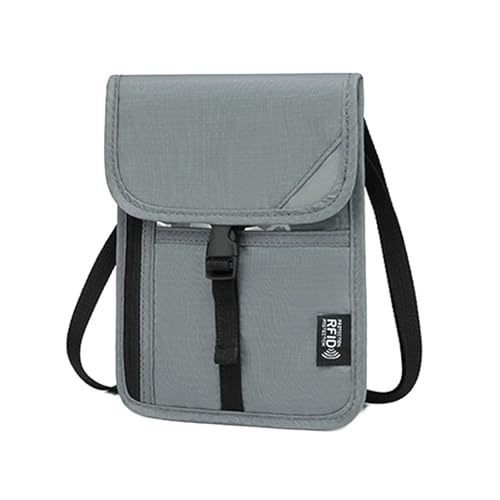 ZEPFJHE Reise-Halstasche, Brustbeutel mit RFID-blockierendem Familienpasshalter für einfaches Reisen, einfaches Design, für Herren und Damen, Reisepasshülle, grau, One Size von ZEPFJHE
