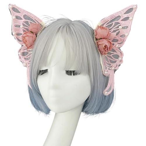 ZEPFJHE Schmetterlingsschleier Haarzubehör Mit Baroques Perlen Gothic Rollenspiel Kopfzubehör Für Gotische Fairys Kostümpartys Schmetterling Kopfstück Für Frauen von ZEPFJHE