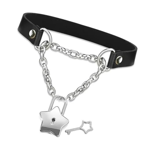 ZEPFJHE Schwarze PU-Leder-Halskette für Damen mit Herz-Vorhängeschloss, modisches Statement, Festival-Schmuck für jeden Anlass, verstellbar, Einheitsgröße, Wie beschrieben, 1 von ZEPFJHE