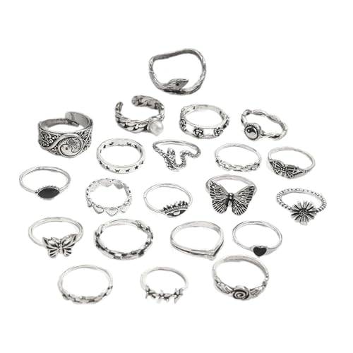 ZEPFJHE Set mit 21 einzigartigen Ringen, Punk-Ringe, aufwendige Öffnung, geeignet für Halloween und alltägliche Modeaccessoires, Partykleidung, Schmuck von ZEPFJHE