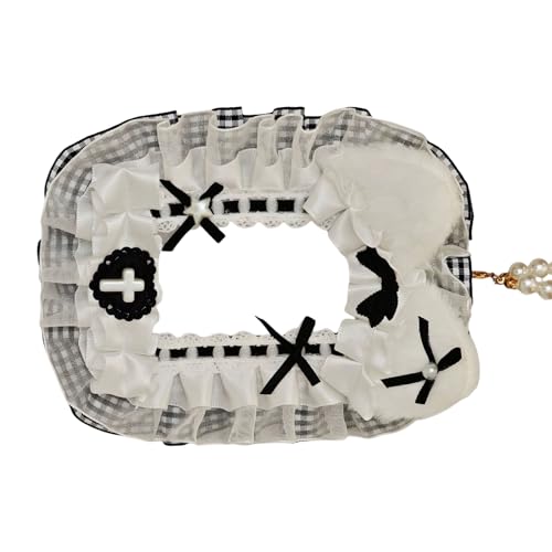 ZEPFJHE Soft Plüschkatzen Ohren Fotokardhalter Mit Elegantem Spitzenverkleidung Und Perlenkettenkartenkoffer Für Schlüsselbund Oder Rucksack Pendellury Feiertagsgeschenk Für Frauen von ZEPFJHE