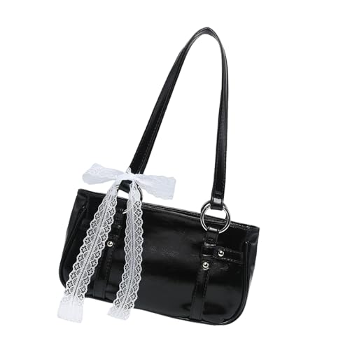 ZEPFJHE Stilvolle Achsel-Handtasche mit Kettendetail, Schultertasche, modische Unterarmtaschen für Trendsetter und Musikfestivals, Gothic-Mode-Handtasche, Schwarze Spitze, One Size von ZEPFJHE