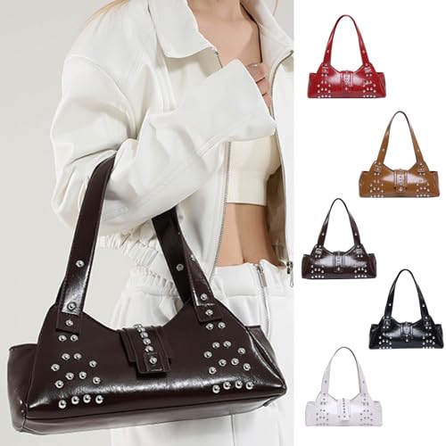 ZEPFJHE Stilvolle Achseltasche mit Nieten verziert, kreative PU-Leder-Umhängetasche, um jedem Outfit oder Anlass einen Hauch zu verleihen, Schwarz , One Size ZEPFJHE Stilvolle Achseltasche mit Nieten verziert, kreative PU-Leder-Umhängetasche, um jedem Outfit oder Anlass einen Hauch zu verleihen, Schwarz , One Size von ZEPFJHE