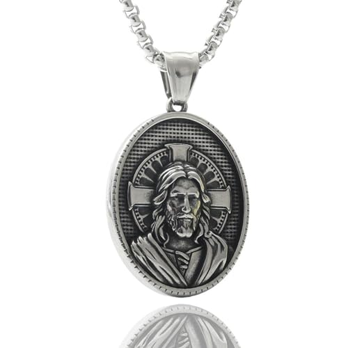 ZEPFJHE Stilvolle Edelstahl-Halskette für Herren, religiöse Anhänger, Halsbekleidung, einzigartiges Design, Punk-Stil, Halskette von ZEPFJHE