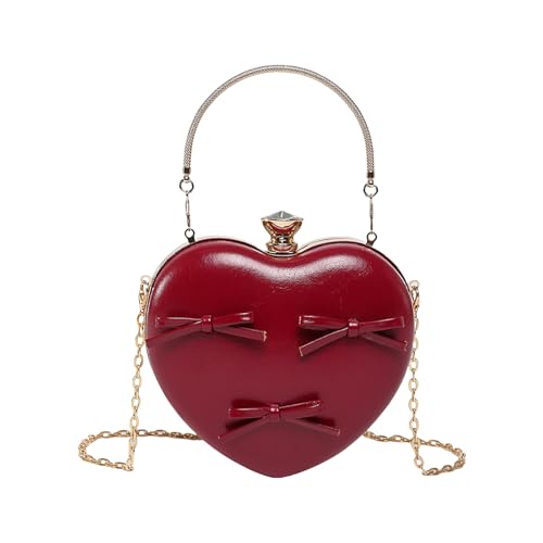 ZEPFJHE Stilvolle Handtasche mit Herz-Design und Schleife, PU-Leder, Abendtasche, Umhängetasche, Schultertasche mit Kette, für Abschlussball, Handy, Make-up, Hochzeit, Party, Clutch, rot, One Size ZEPFJHE Stilvolle Handtasche mit Herz-Design und Schleife, PU-Leder, Abendtasche, Umhängetasche, Schultertasche mit Kette, für Abschlussball, Handy, Make-up, Hochzeit, Party, Clutch, rot, One Size von ZEPFJHE