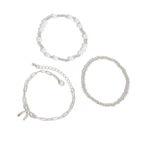 ZEPFJHE Stilvolle Imitationsperlen Akzent Schleife Design verstellbarer Verschluss Armband handgefertigt Schmuck für den täglichen Gebrauch Damen Perlen Geschenk, Einheitsgröße, Wie beschrieben von ZEPFJHE