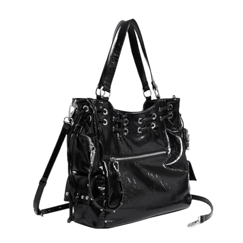 ZEPFJHE Stilvolle große Unterarmtasche mit Nieten, PU-Leder-Handtasche für Damen, Schultertasche, Geldbörse für Abenteuer, große Kapazität, Schwarz , One Size ZEPFJHE Stilvolle große Unterarmtasche mit Nieten, PU-Leder-Handtasche für Damen, Schultertasche, Geldbörse für Abenteuer, große Kapazität, Schwarz , One Size von ZEPFJHE