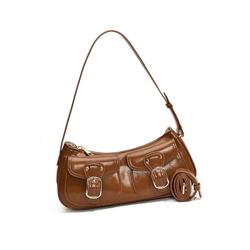 ZEPFJHE Stilvolle kleine Umhängetasche mit verstellbarem Riemen, modische PU-Leder-Unterarm-Geldbörse für den täglichen Gebrauch, Retro-Satchel, braun, One Size von ZEPFJHE