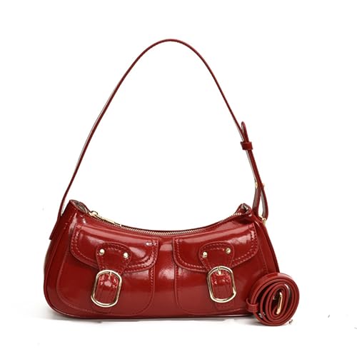 ZEPFJHE Stilvolle kleine Umhängetasche mit verstellbarem Riemen, modische PU-Leder-Unterarm-Geldbörse für den täglichen Gebrauch, Retro-Satchel, rot, One Size von ZEPFJHE
